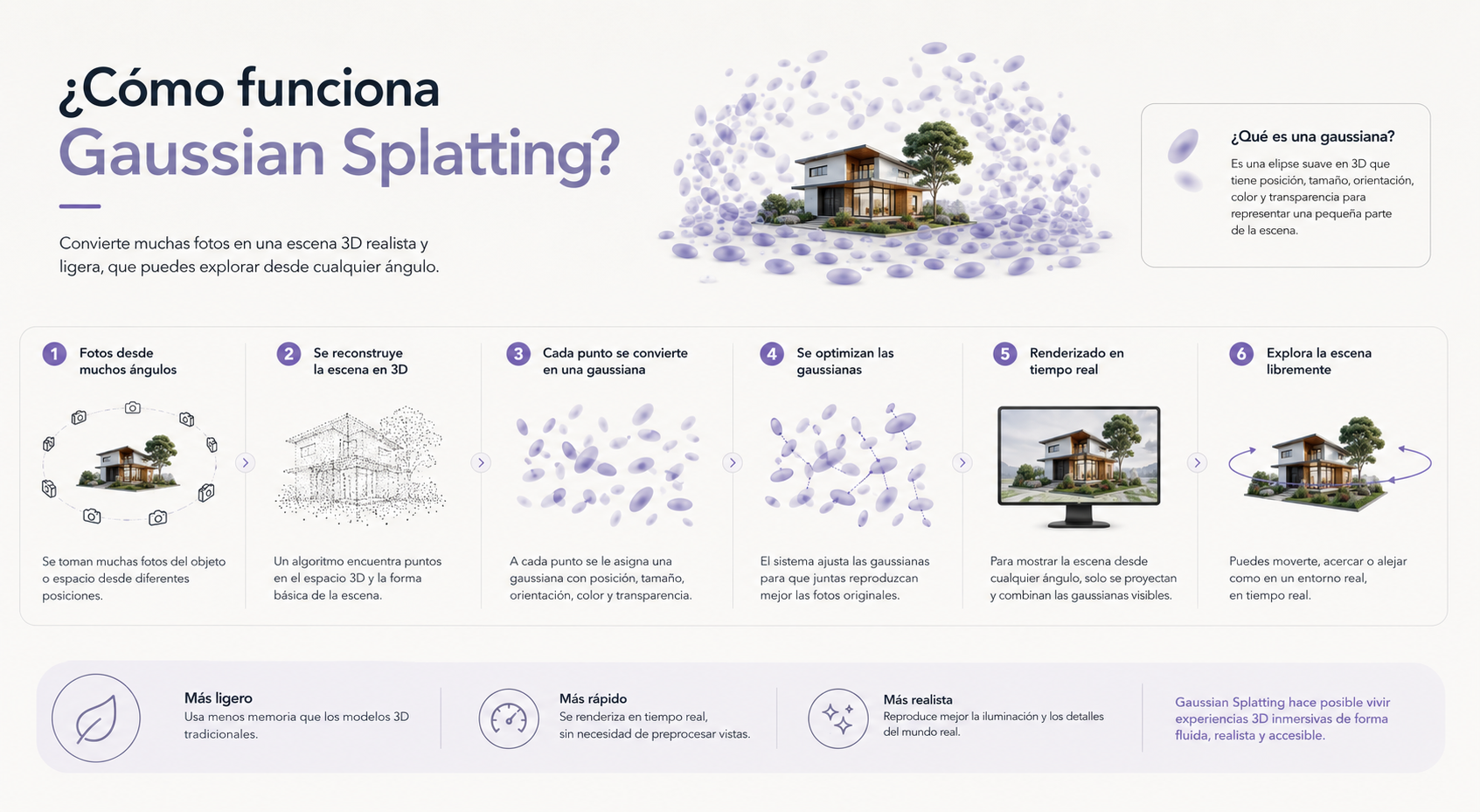 Infografía sobre el funcionamiento de Gaussian Splatting